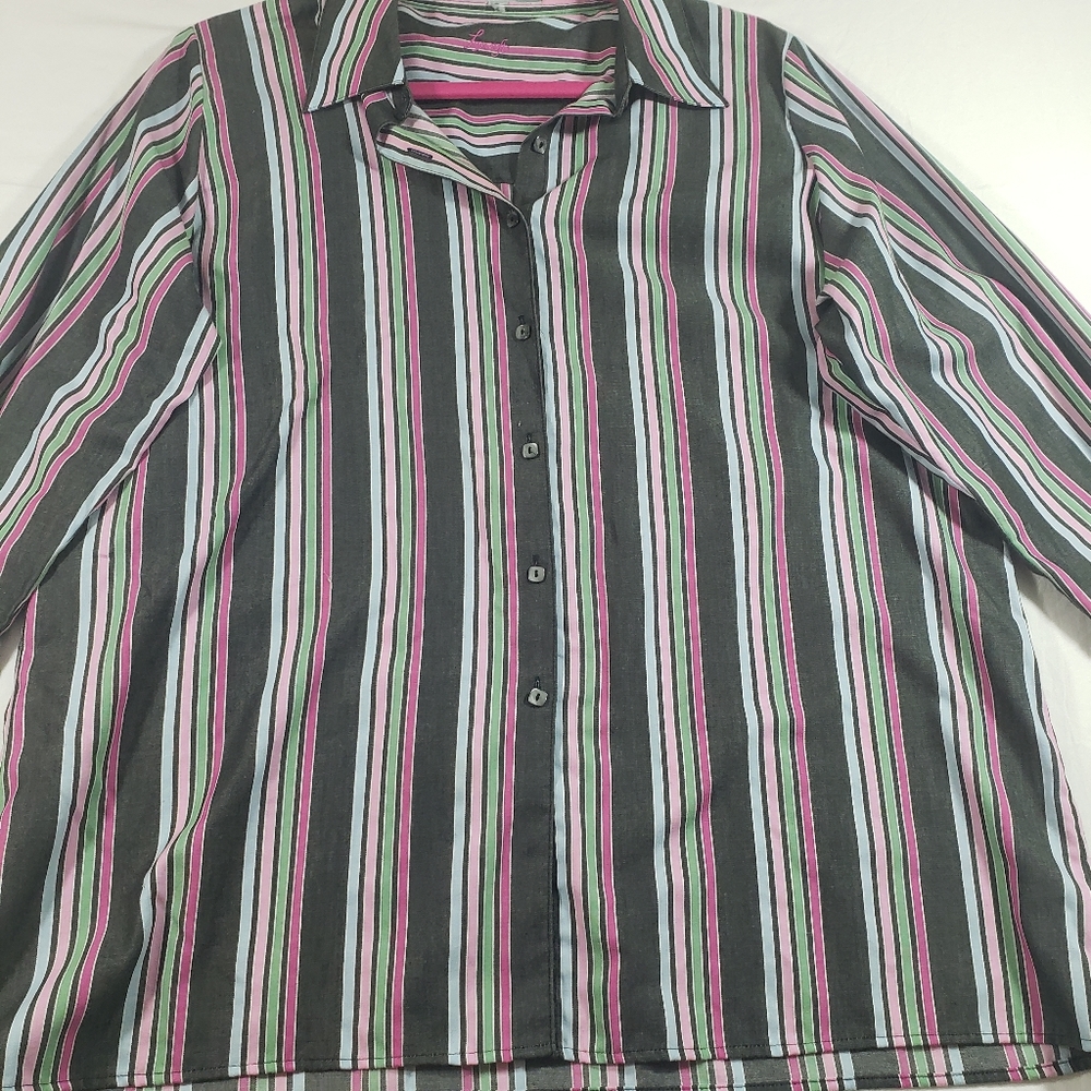 Foxcroft Wrinkle Free Collared Shirt Multi-Color Striped Classic Fit Button-up - Picture 3 of 6